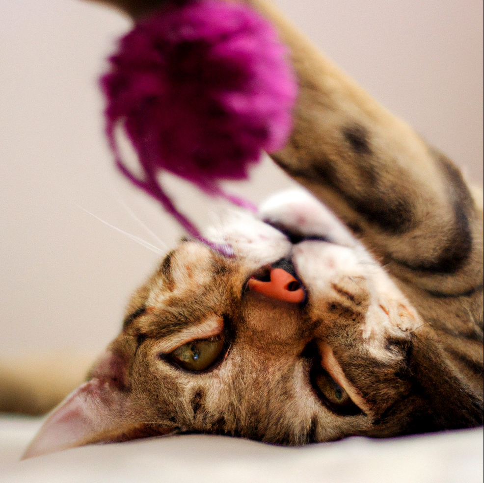 Cat playing with a PomPom